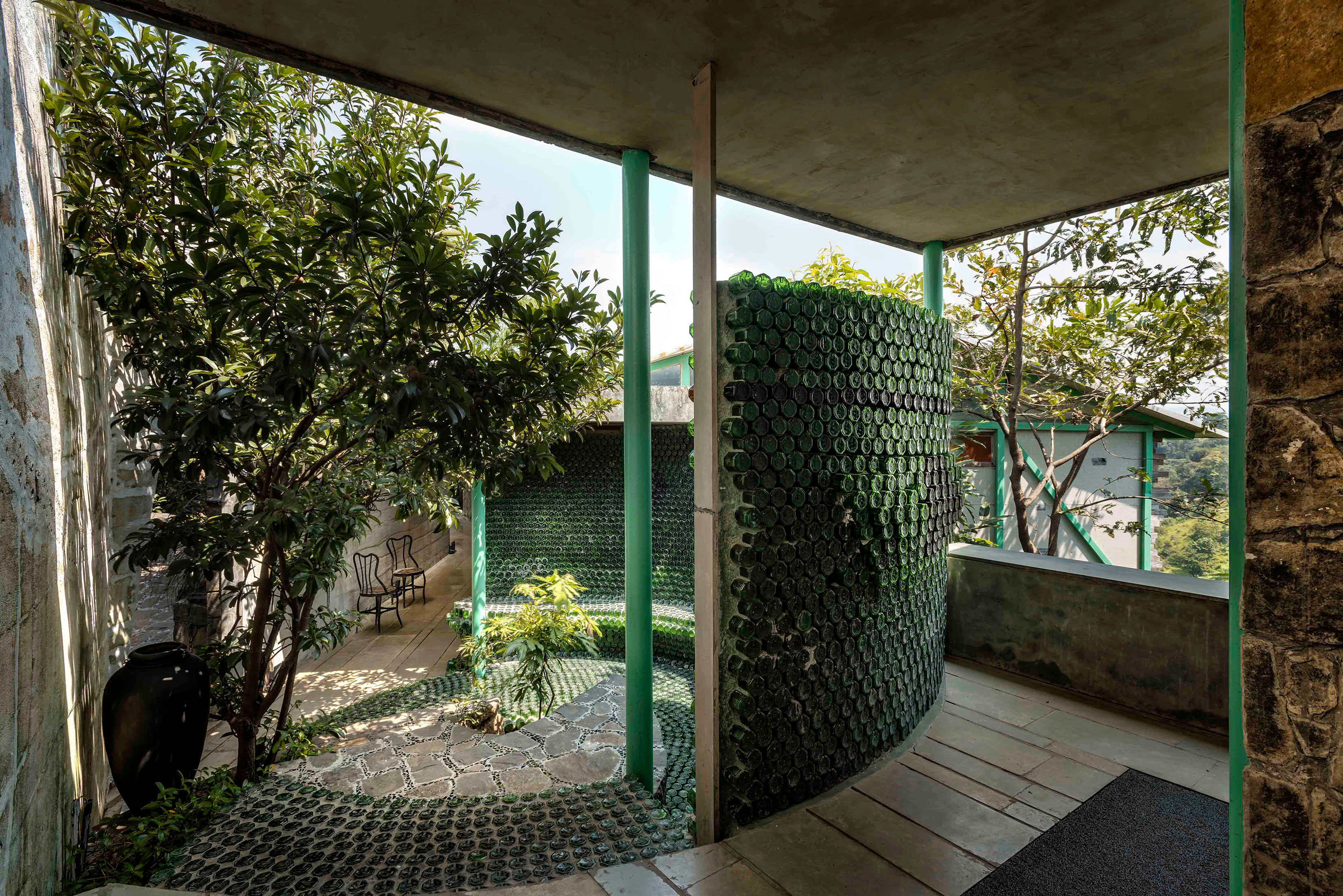 Bottle wall courtyard