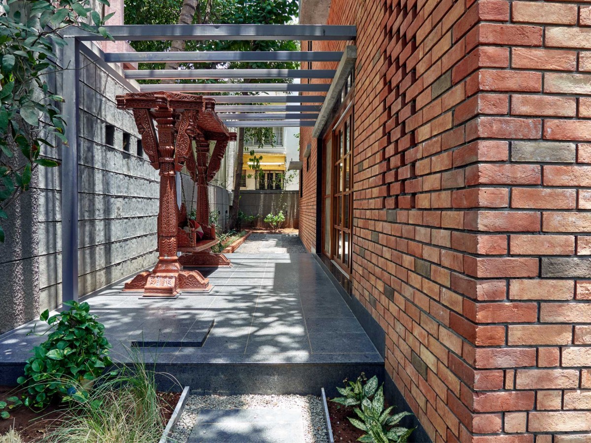 The Living Deck of The Brick Abode by Alok Kothari Architects