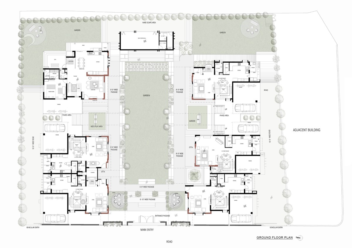 Ground Floor of Chitrakut - An Extended Family Cluster (Faliyu) by Aangan Architects