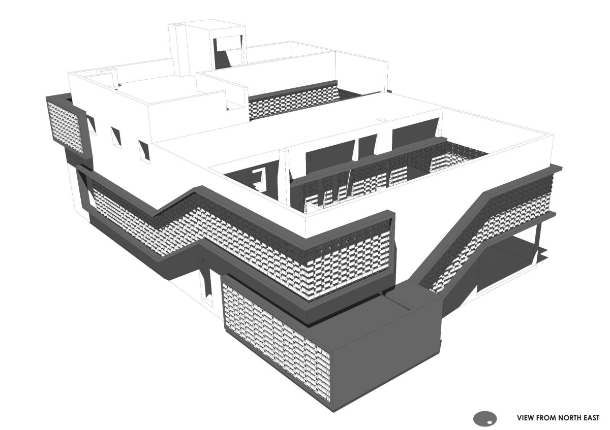 Section and elevation of Inside Out House by Gaurav Roy Choudhury Architects