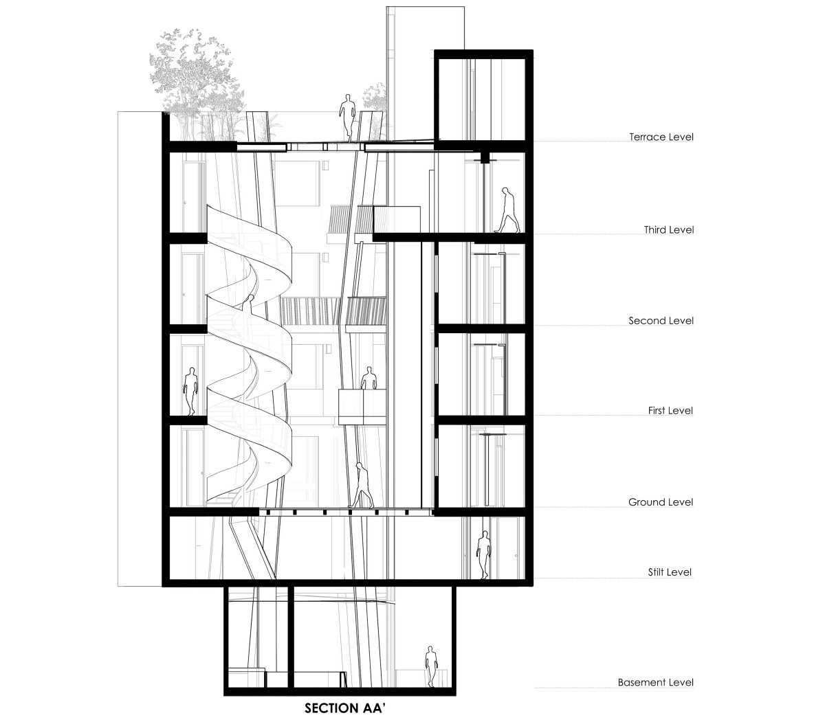 Section AA of Cleft House by Anagram Architects