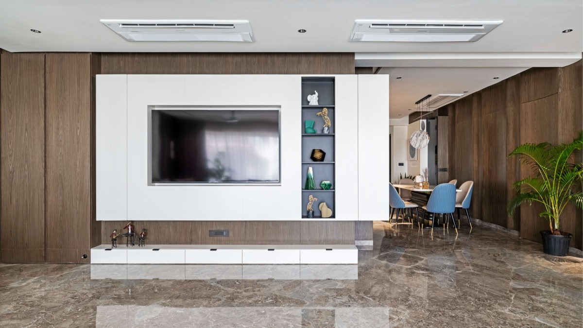 TV Unit of Aagam (Grandezza - A wing) by Obaku Design