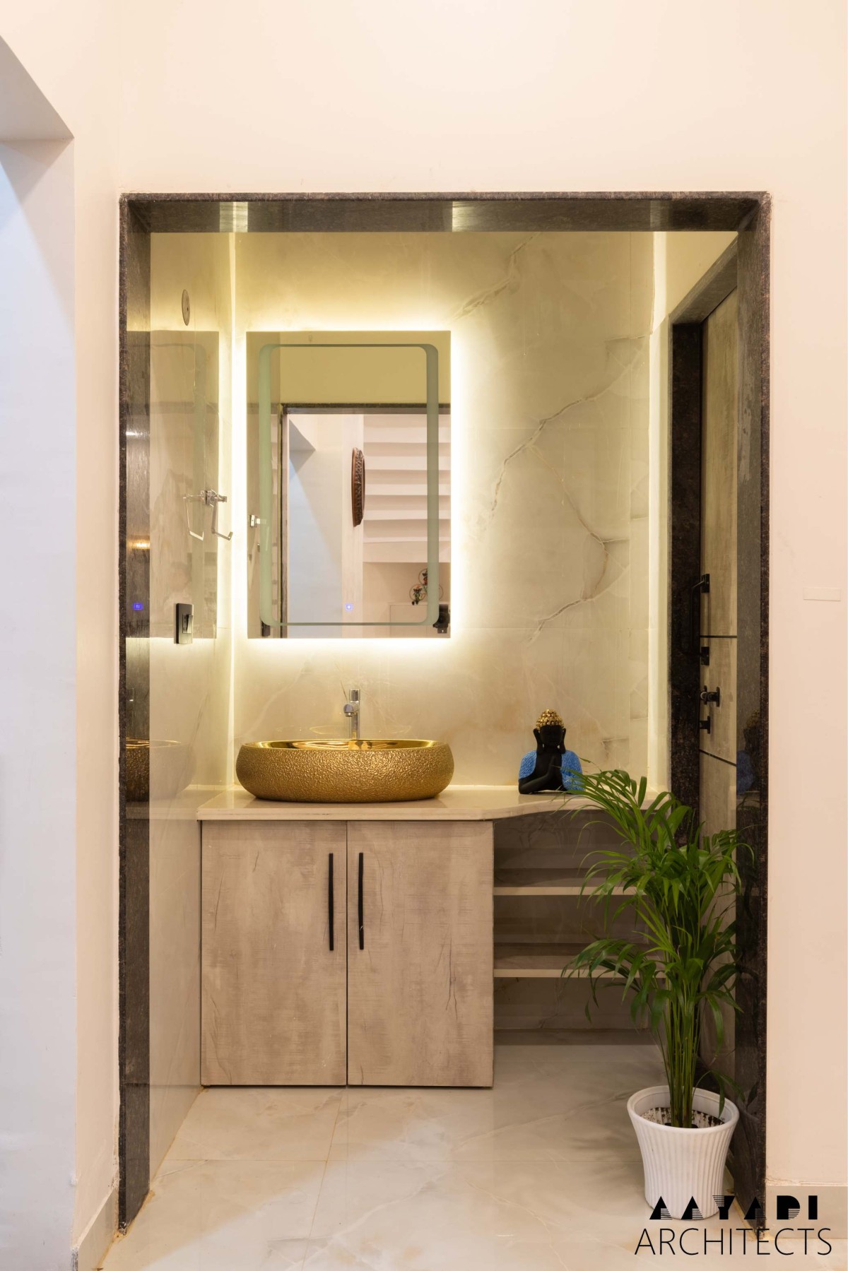 Wash area of Geometrical casket by Aayadi Architects