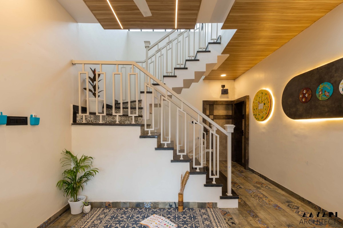 View from family room of Geometrical casket by Aayadi Architects