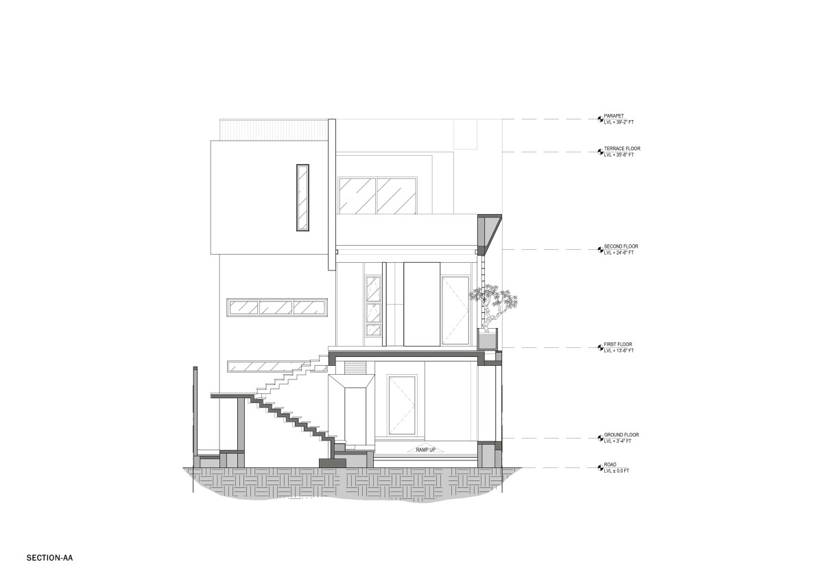 Section AA of Athulyam by Outlined Architects