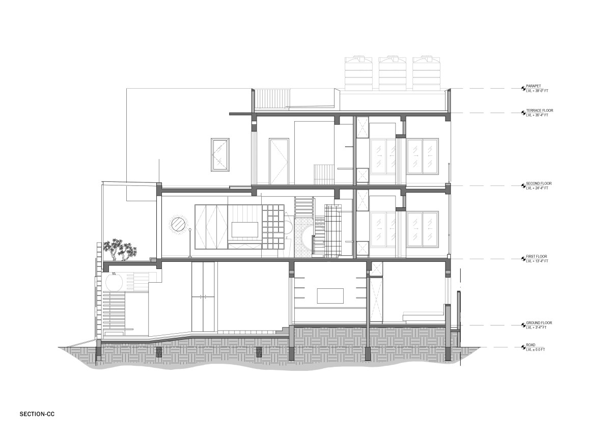 Section CC of Athulyam by Outlined Architects