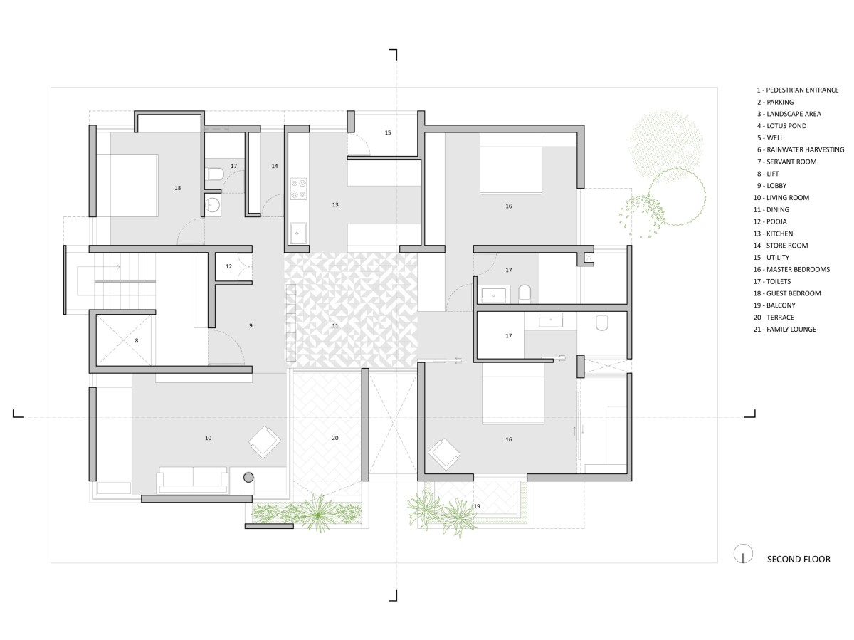 Second floor plan of Ankle Residence by Rahul Pudale Design