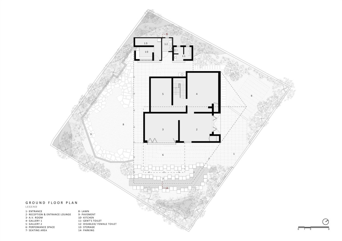 Ground floor plan of Arthshila – A Cultural Adaptation Re-using Private Infrastructure by Abin Design Studio