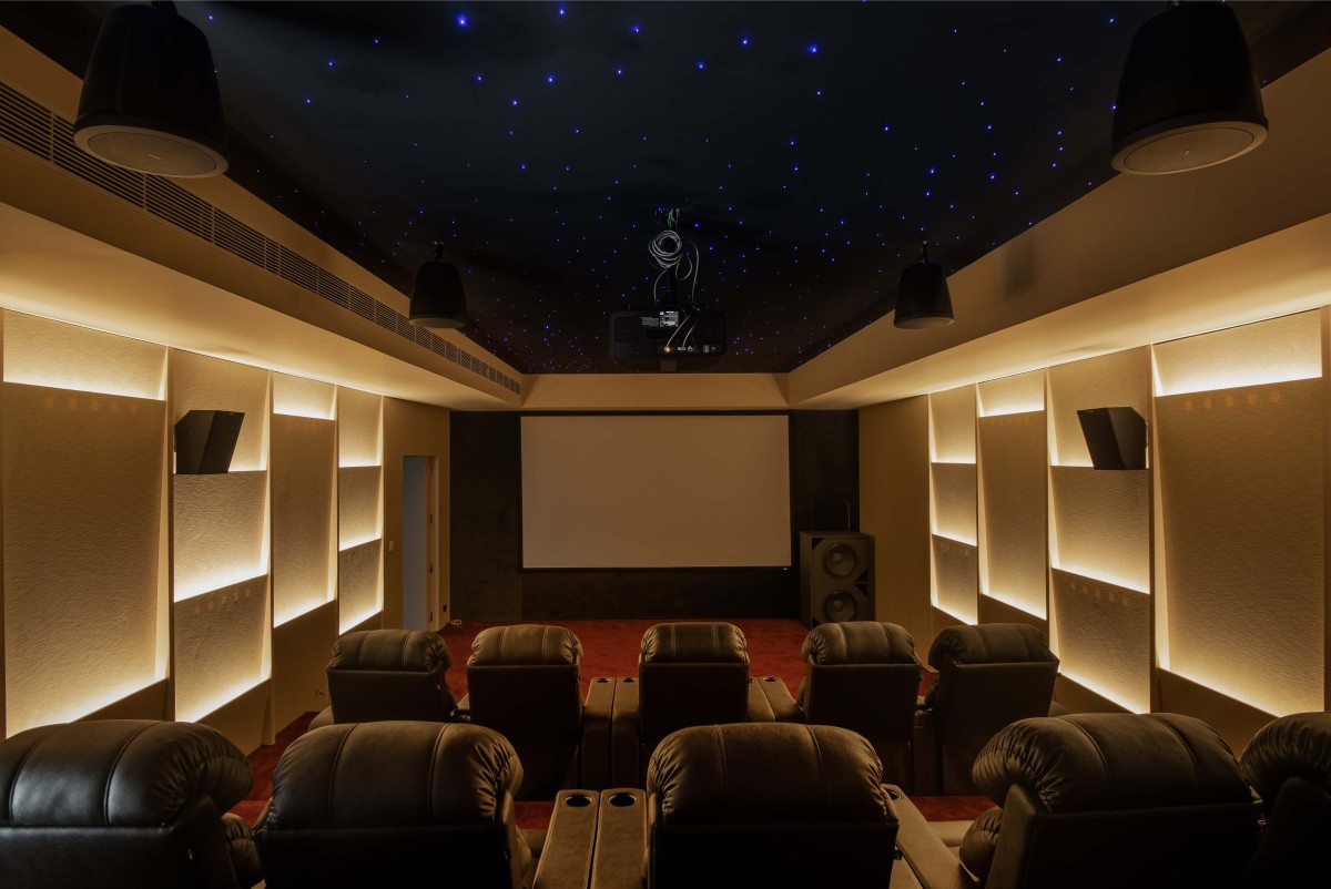 Home Theatre of Sakkare Villa by Shilpa Sambargi Architects