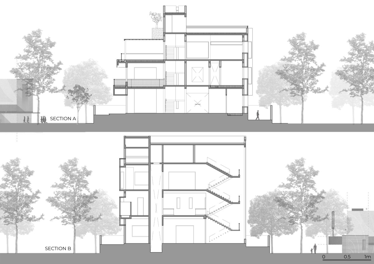 Section of The Roots to Roof Villa by Tvasttr Architects