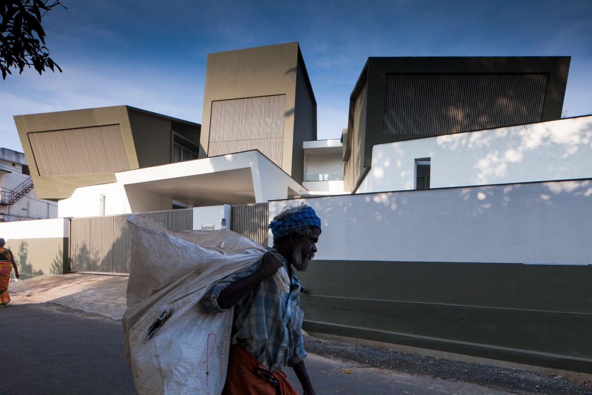 Exterior view of The Skewed House by LIJO.RENY.architects