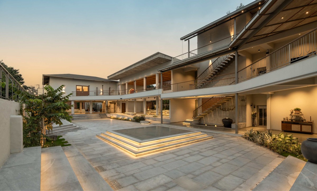 Dusk light shot of outdoor gathering space of Sambhrama by Studio Stimulus