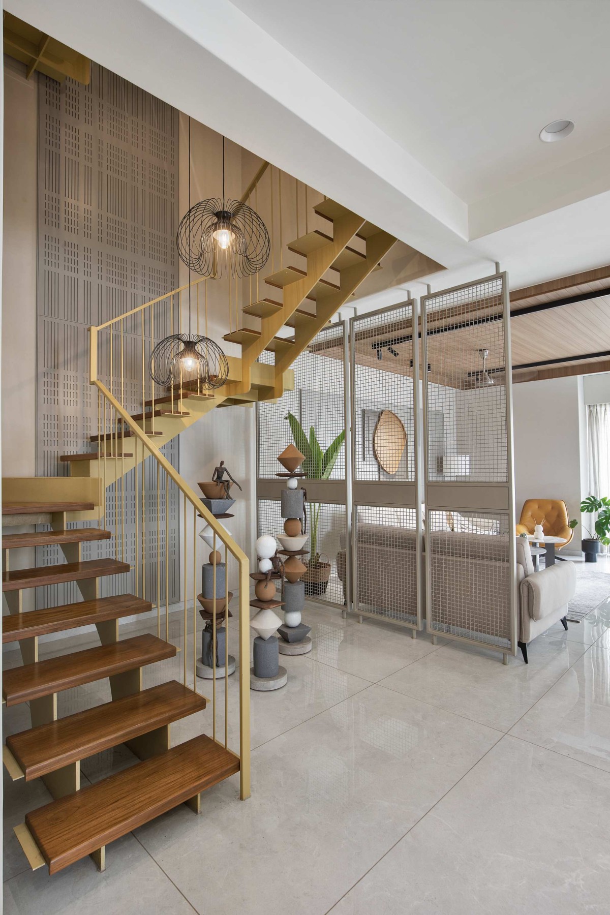 Staircase of A Modern Residence with a Natural Touch by V Shah Design Studio