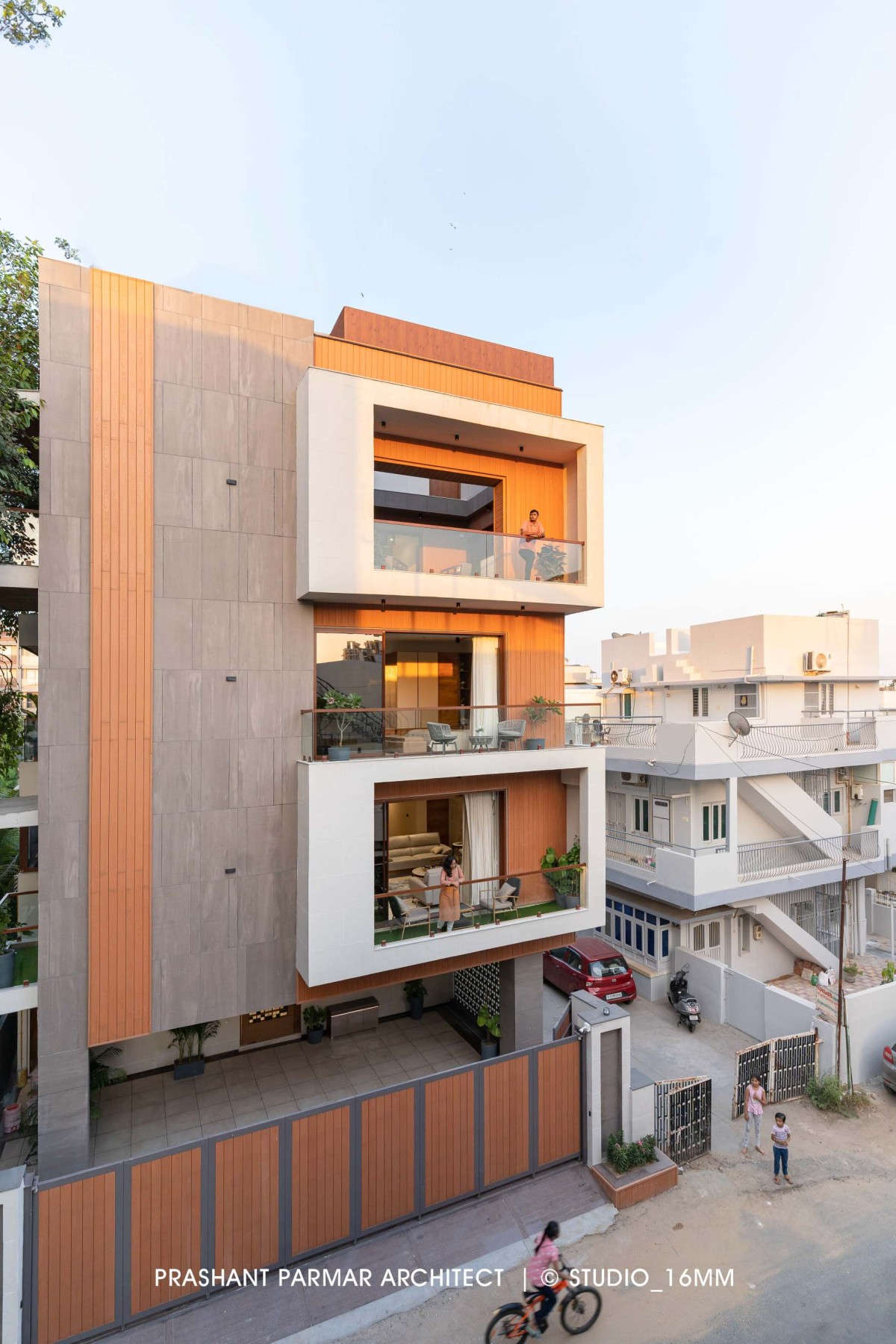 Exterior view of Elevated Compact House by Prashant Parmar Architect  Shayona Consultant