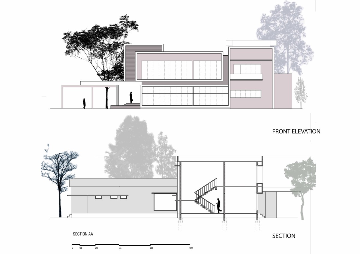 Section elevation of Milash Residence by Nufail Shabana Architects