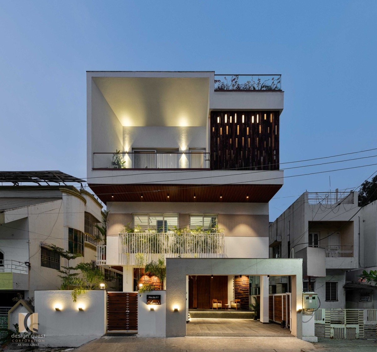 Dusk light exterior view of Mr. Huzefa Residence by Design Quest