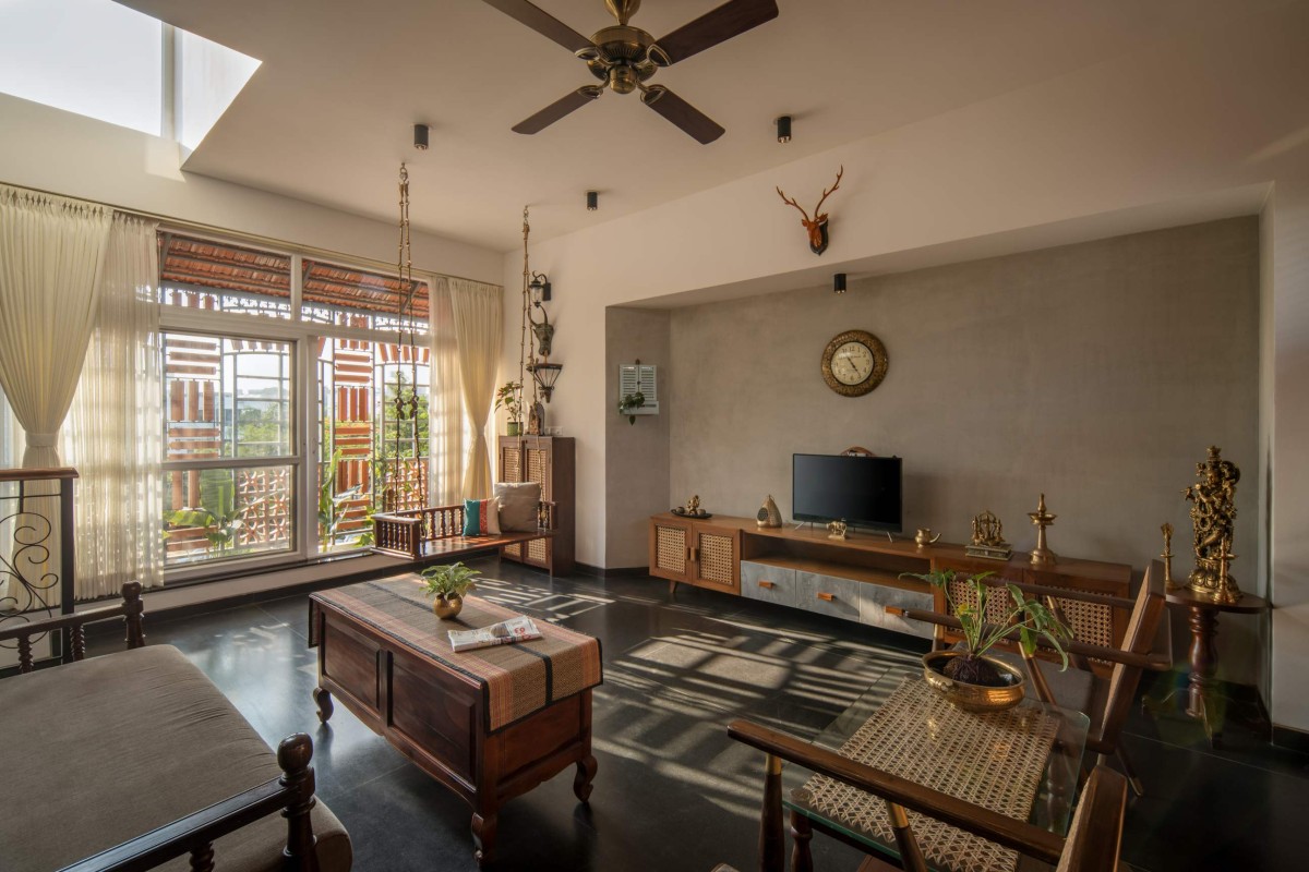 Living room of Brindavana Residence by Veerajshet Design Studio