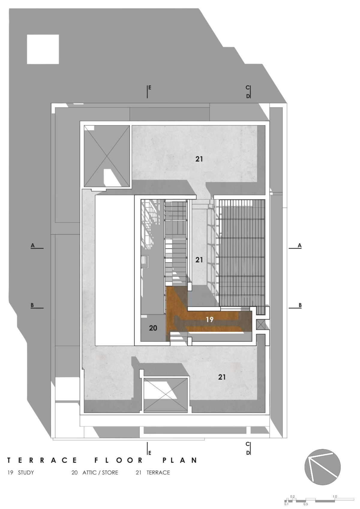 Terrace floor plan of Aadyam by Gaurav Roy Choudhury Architects