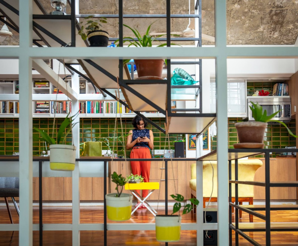 The Den or Family through the Central Steel Space frame of Aadyam by Gaurav Roy Choudhury Architects