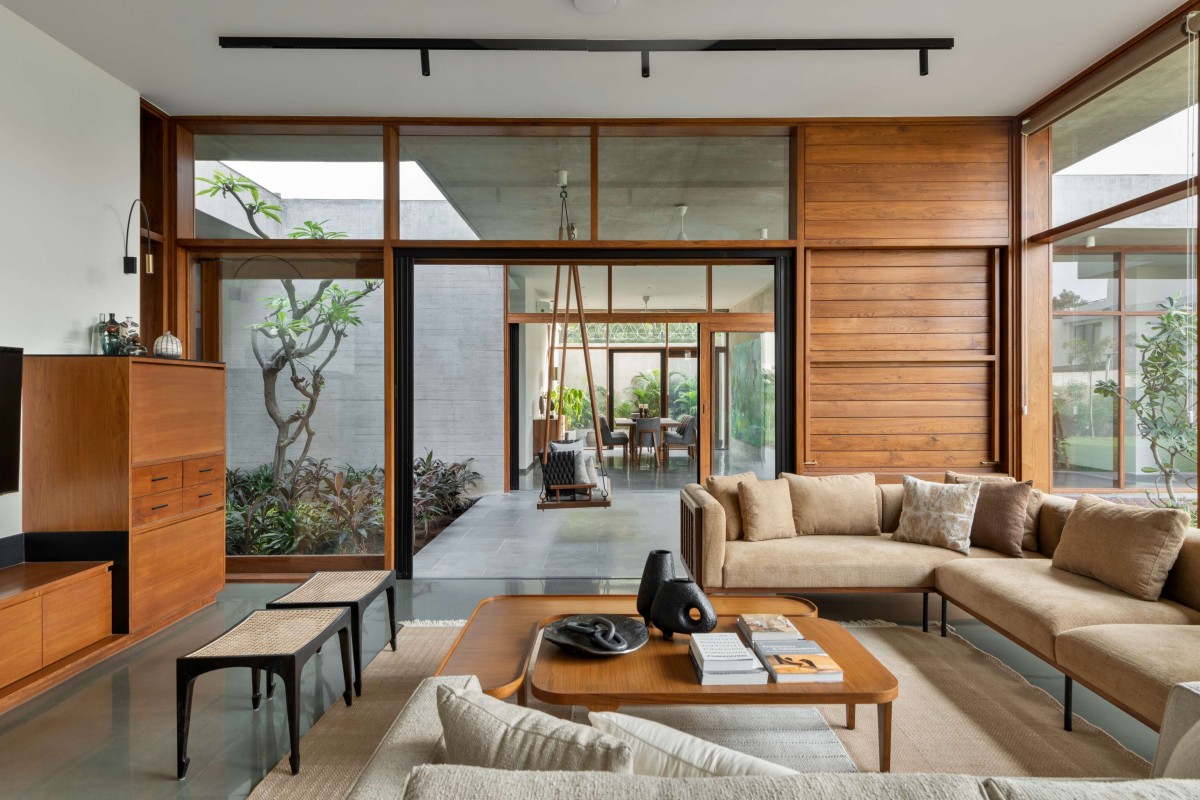 Living room of Hovering House of Parikhs by Anarr Gunjaria Interiors and Modo Design