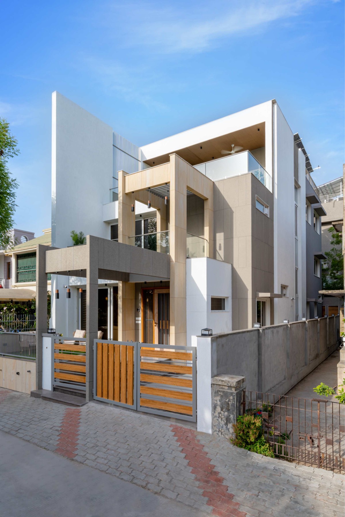 Exterior view of Narrow House by Prashant Parmar Architect