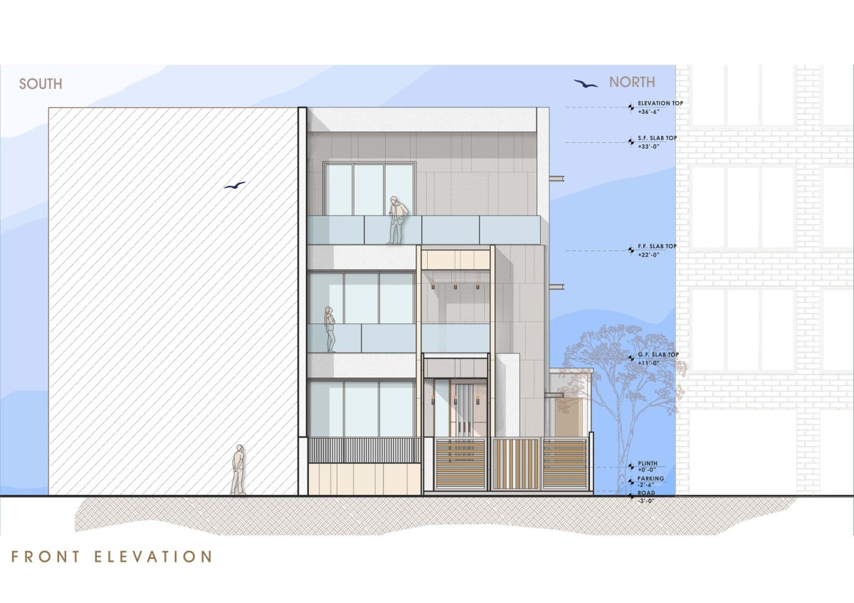 Front Elevation of Narrow House by Prashant Parmar Architect