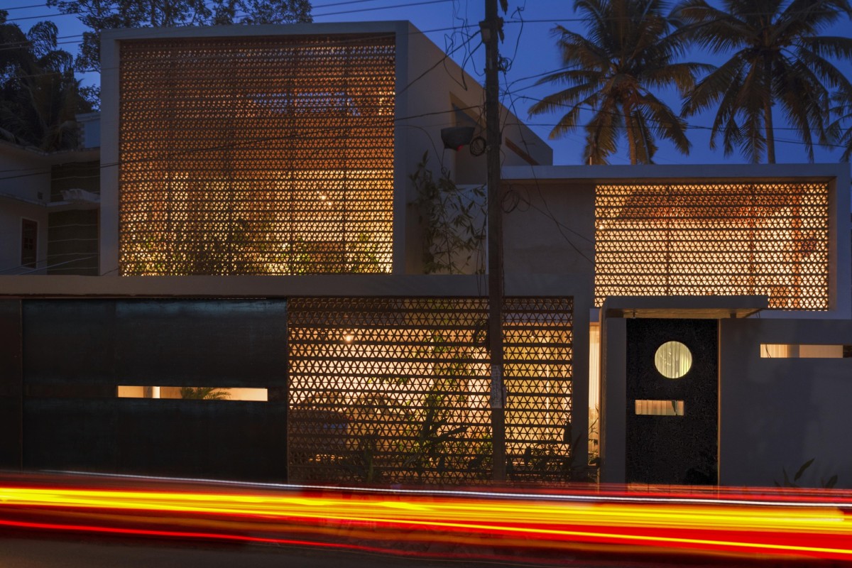 Night shot of exterior of Buoyant Hue by Mindspark Architects