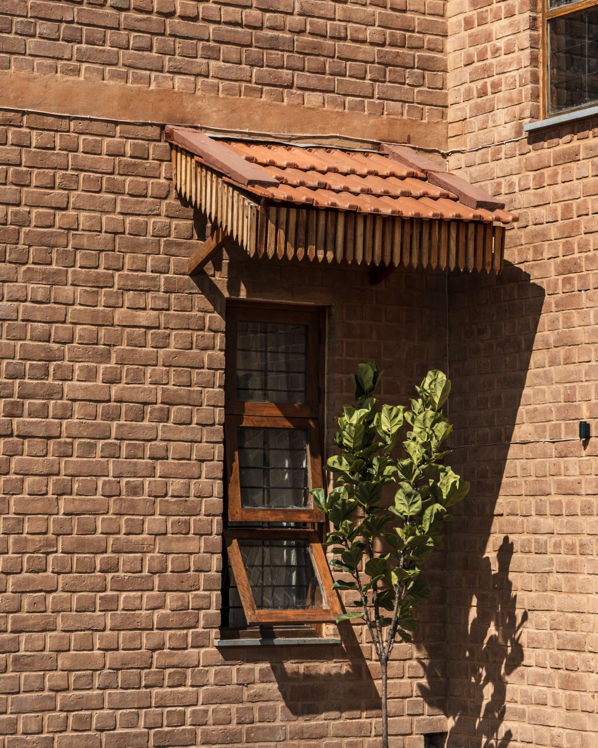 Detailed shot of wall of Brick Manor by Bhutha Earthen Architecture Studio