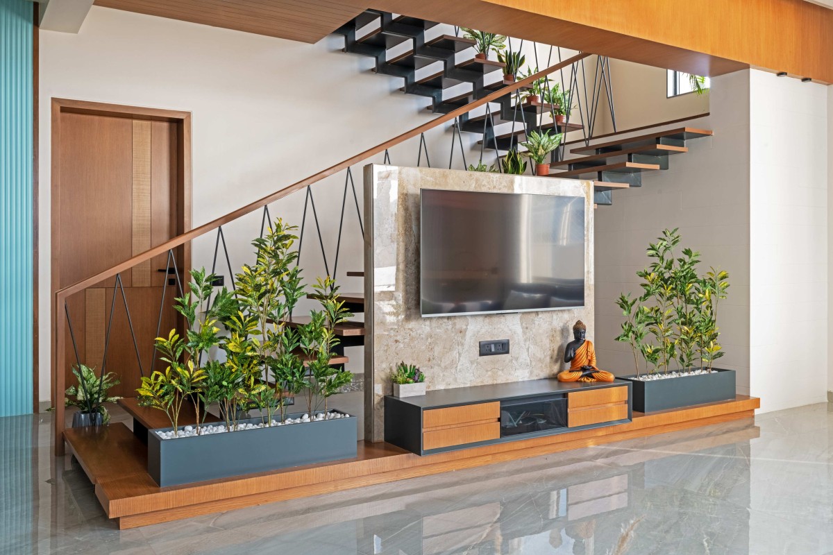 TV Unit of Ananta Bungalow by Kalajeet Architects