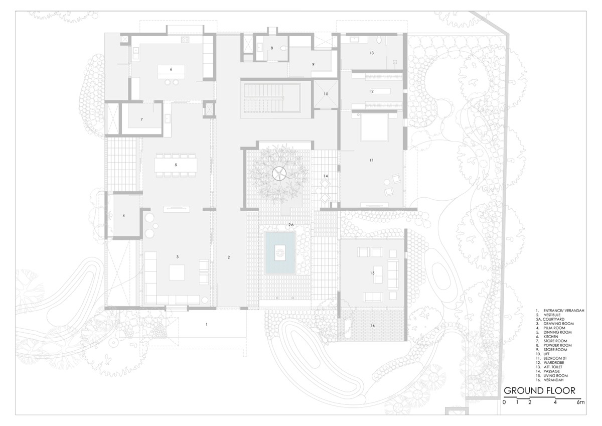 Ground Floor Plan of The Courtyard House by Rushi Shah Architects + Tattva Landscapes