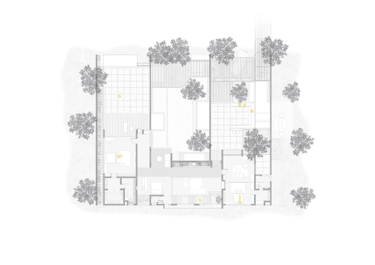 First floor plan of Brick Mask House by Spacefiction Studio