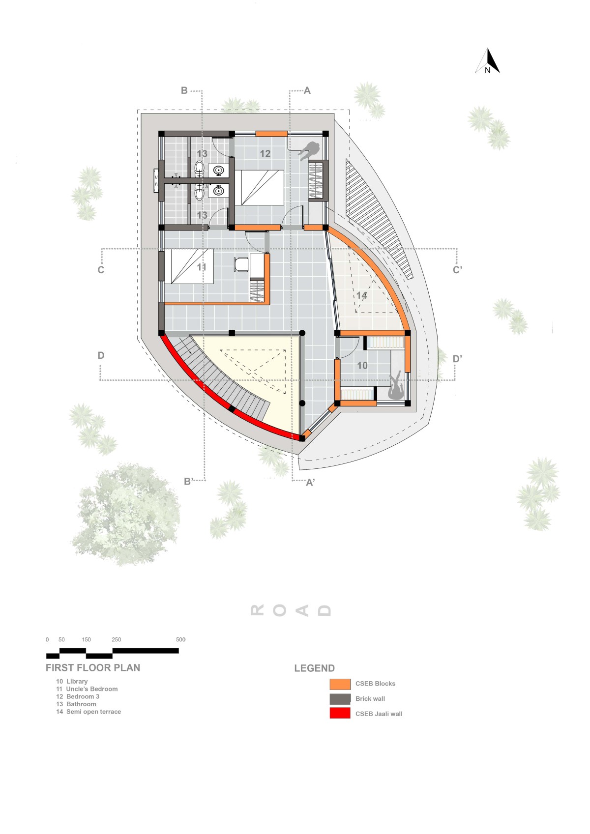 First Floor Plan of Aadhi Residence by RP Architects