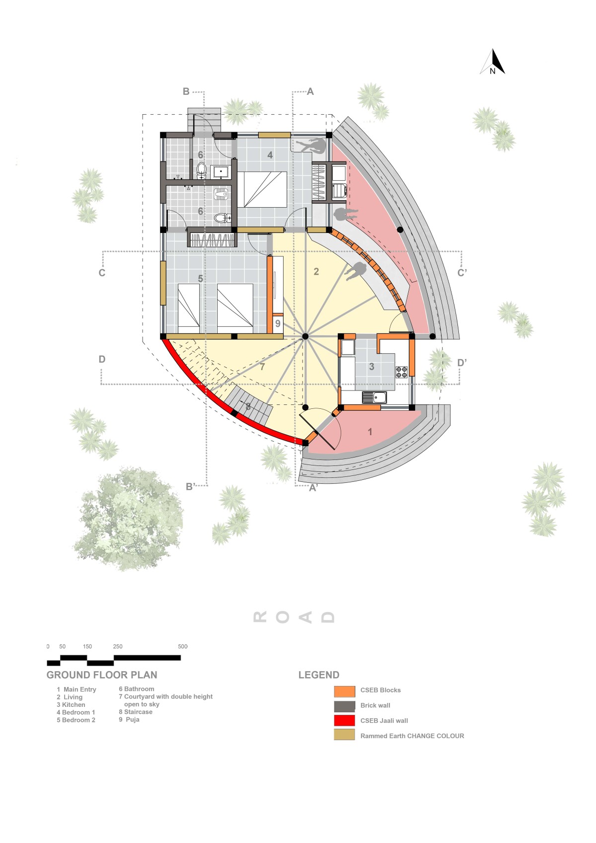 Ground Floor Plan of Aadhi Residence by RP Architects