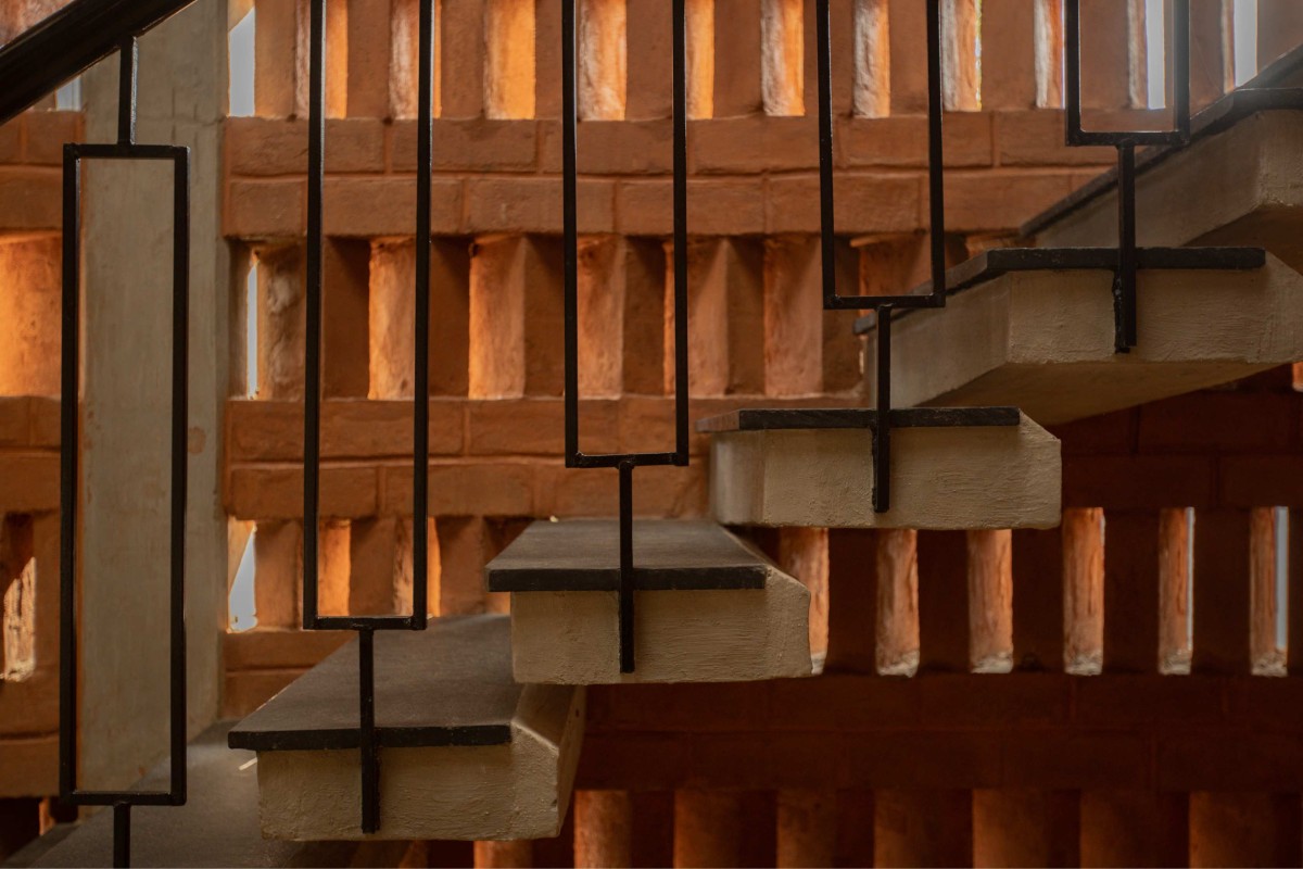 Detailed shot of staircase of Aadhi Residence by RP Architects