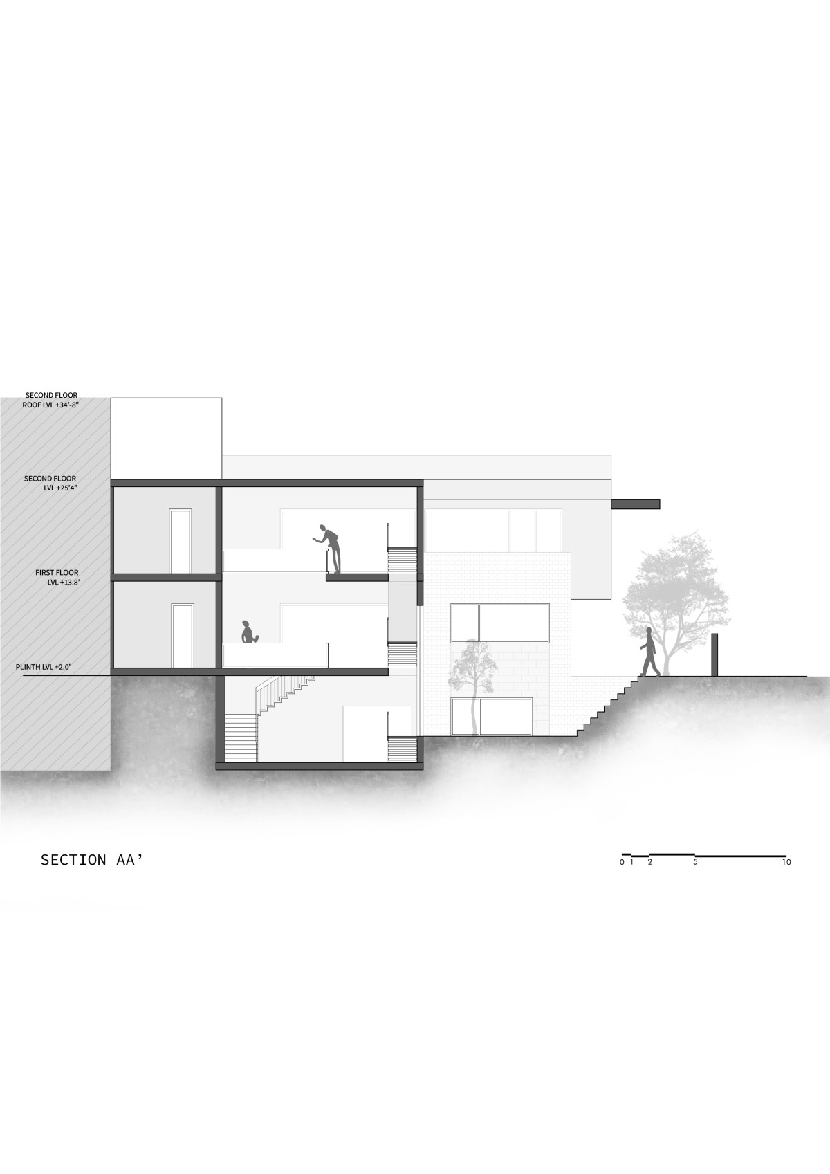 Section AA of Prairie House by Arch.Lab