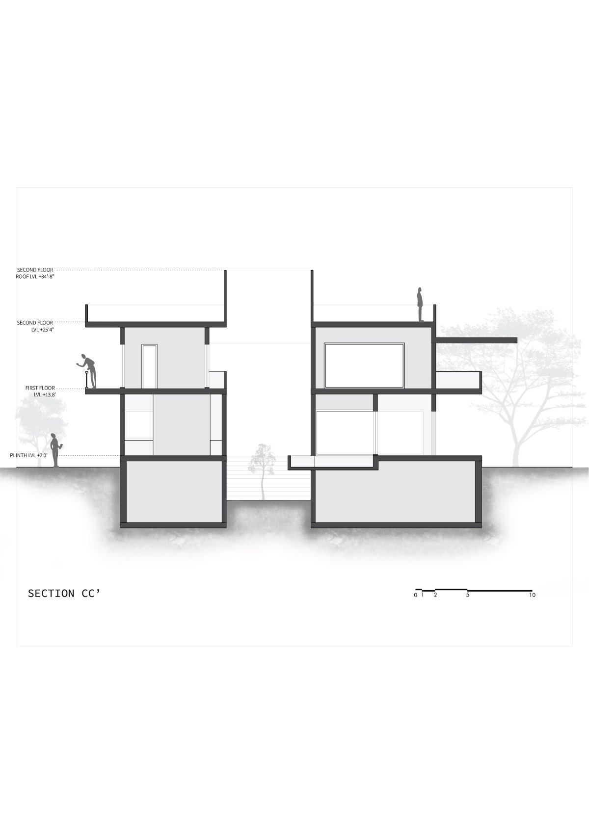 Section CC of Prairie House by Arch.Lab