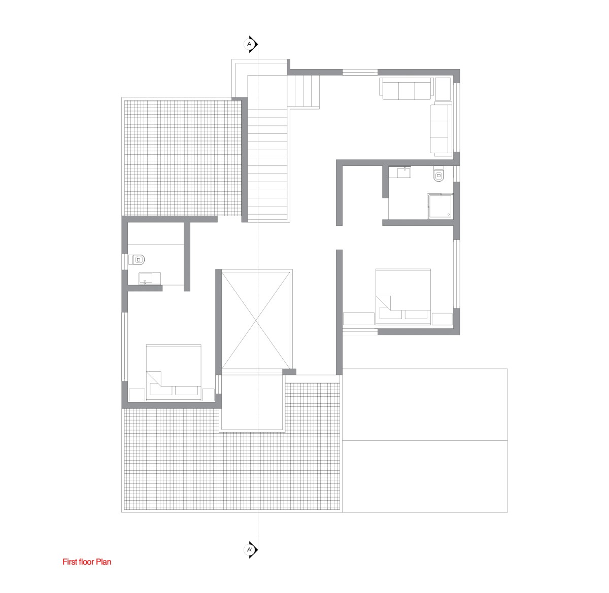 FIrst floor Plan of Swans House by Eleventh Floor Architects