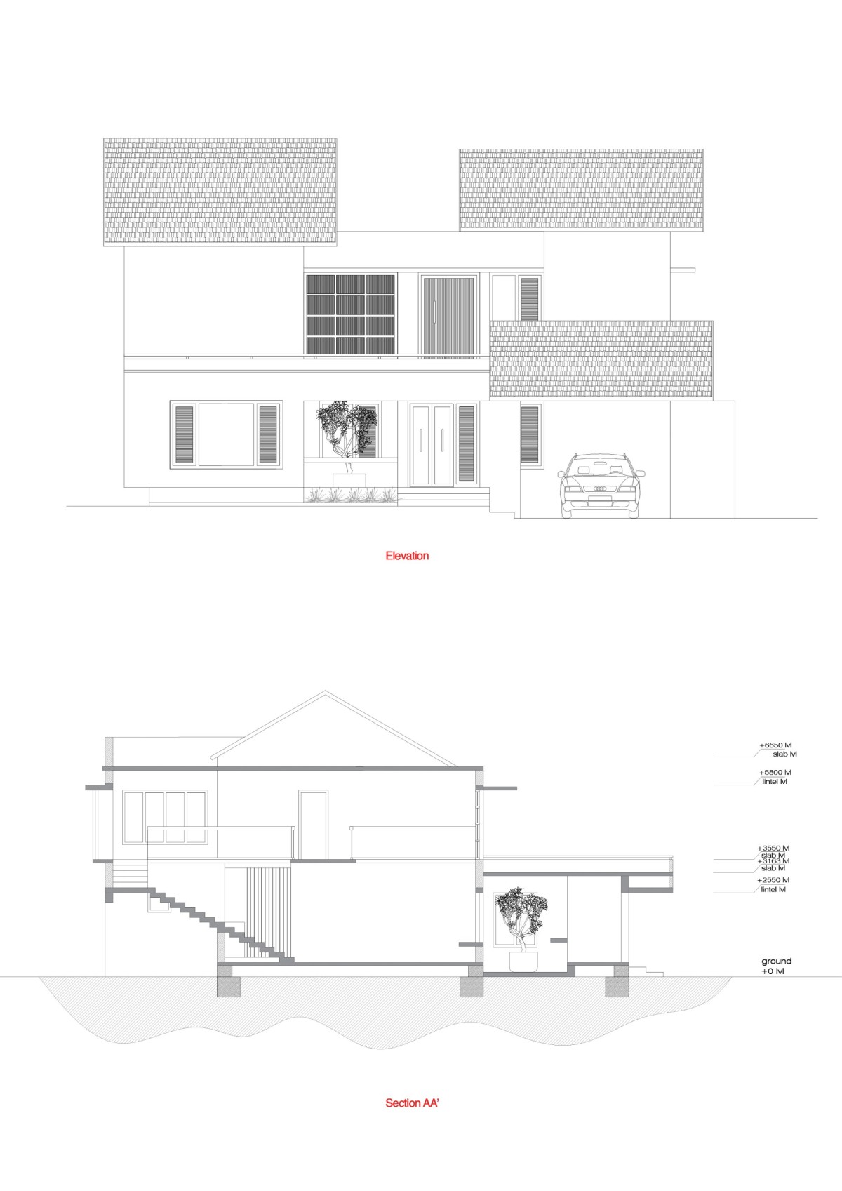 Section Elevation of Swans House by Eleventh Floor Architects