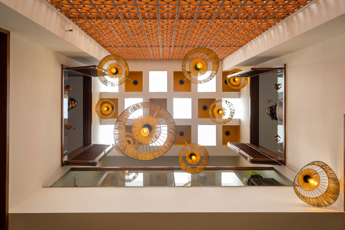 Coffered ceiling and skylight view of Vivek’s Residence by Design Matters