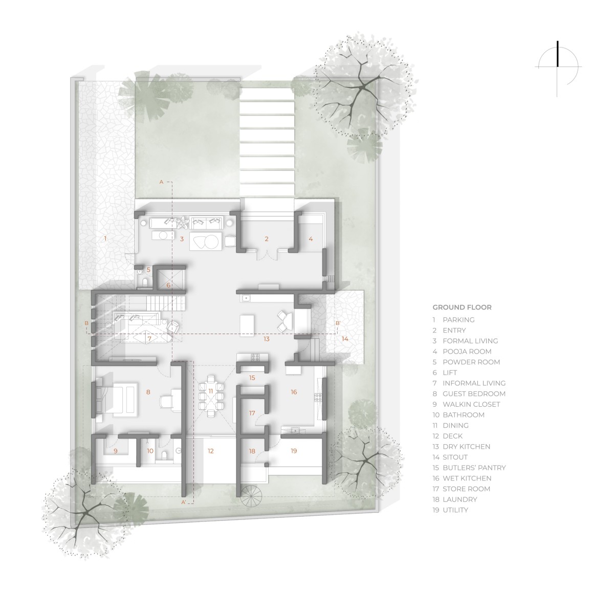 Ground Floor Plan of The House of Frames by KalaaZodh Architecture