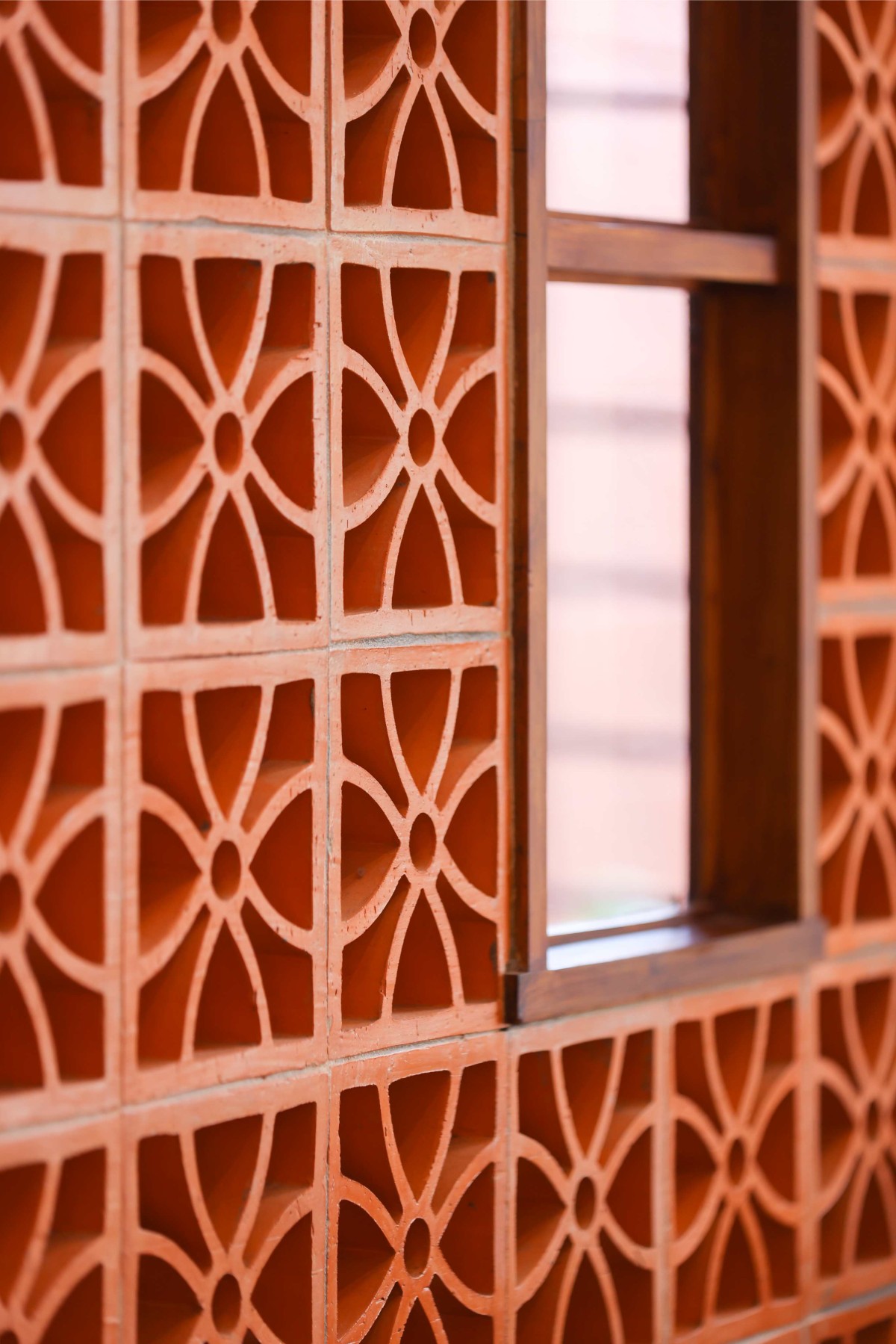 Detailed shot of wall of Our Space by Satkriya Architecture