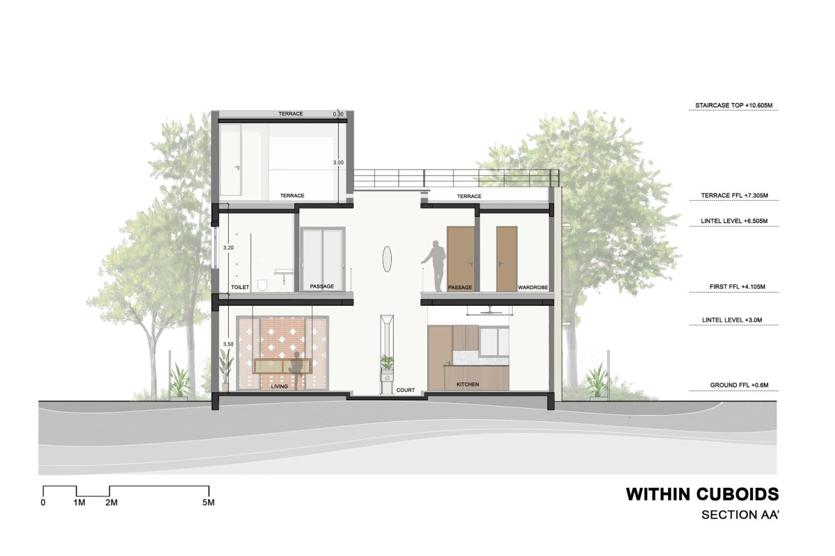 Section AA of Within Cuboids by Alok Kothari Architects