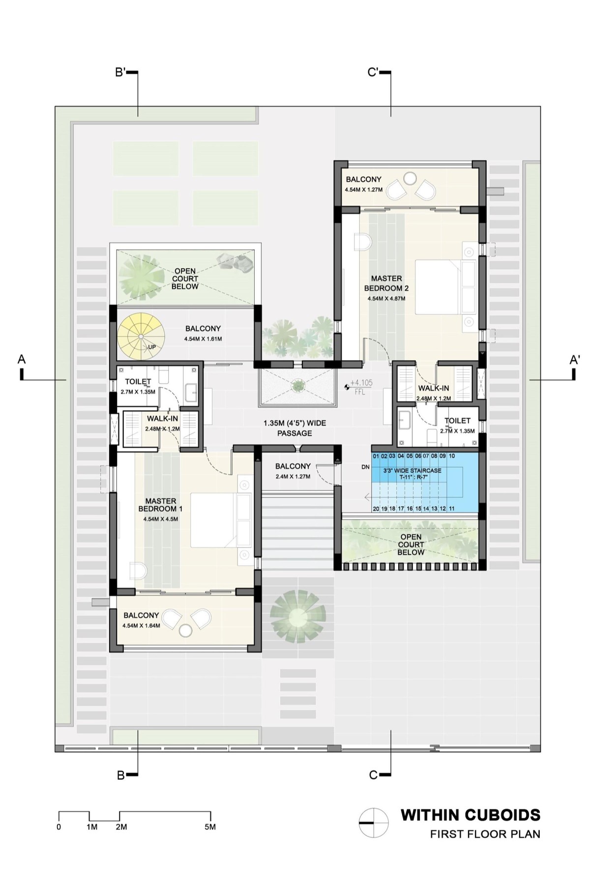 First Floor Plan of Within Cuboids by Alok Kothari Architects