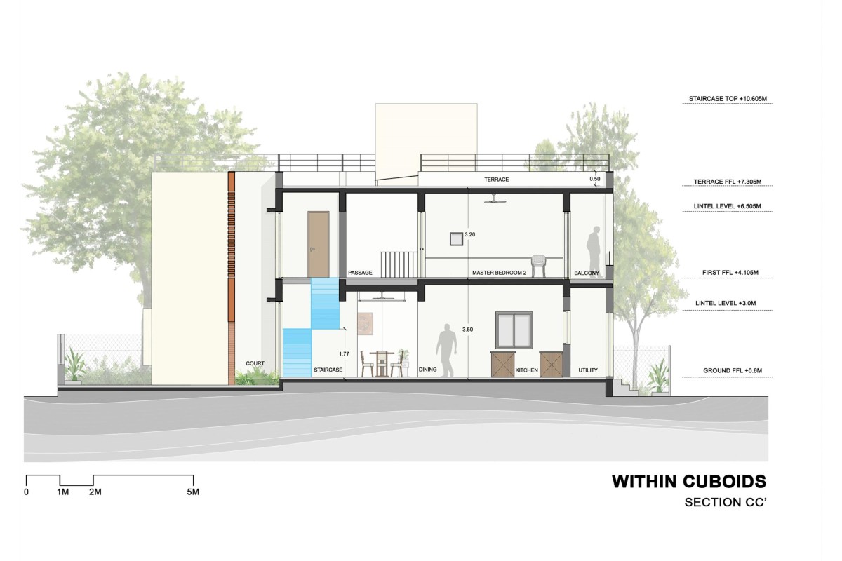 Section CC of Within Cuboids by Alok Kothari Architects