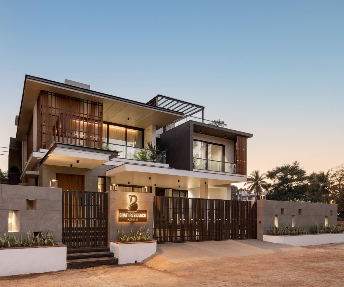 Dusk light exterior view of Lattice House by Jalihal Associates