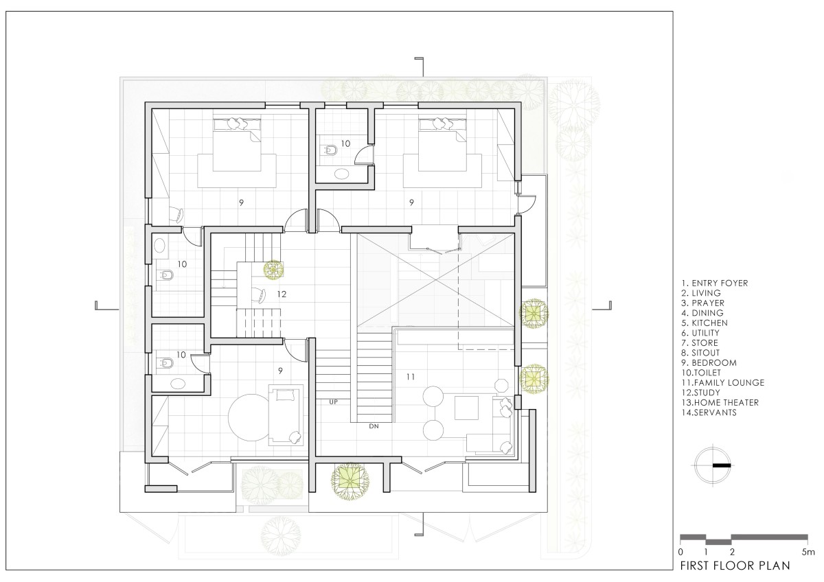 First Floor Plan of Inward House by Spacefiction Studio