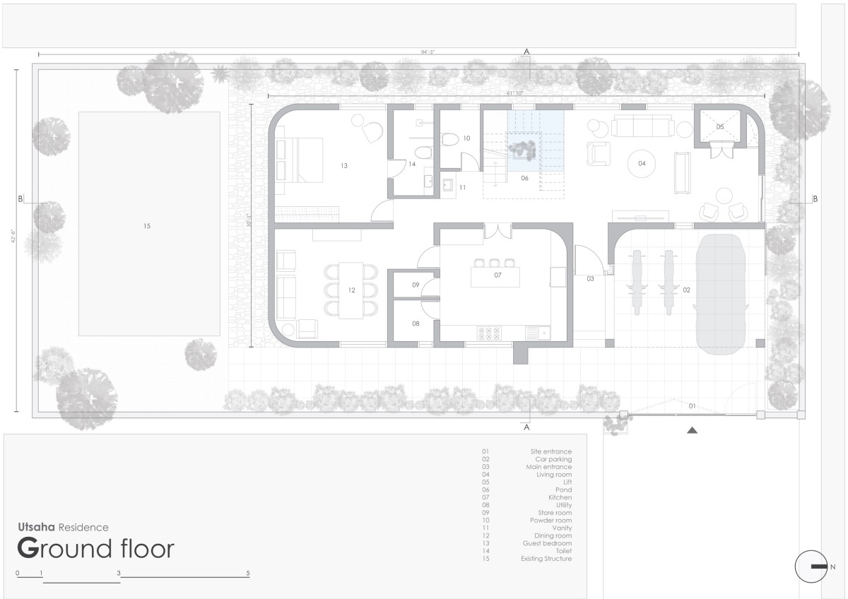 Ground floor plan of Utsaha Residence by Kosh Studios