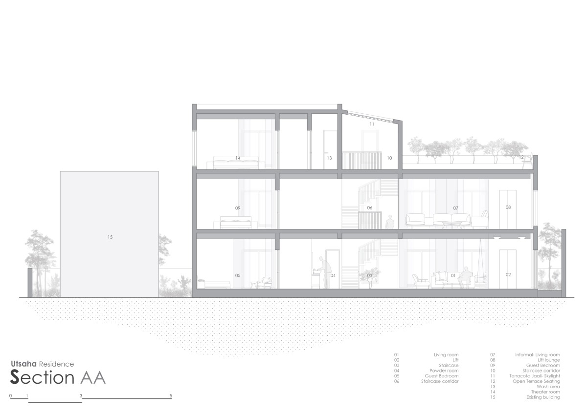 Section AA of Utsaha Residence by Kosh Studios