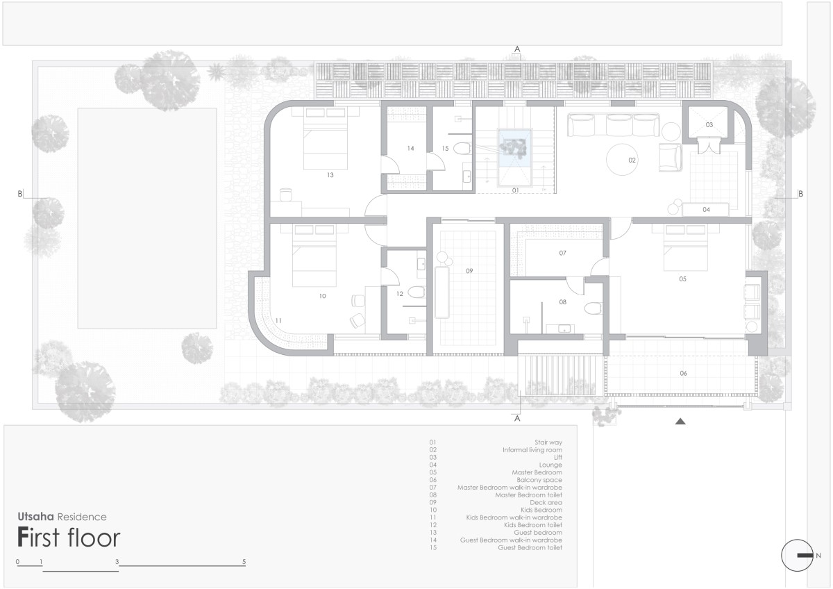 First floor plan of Utsaha Residence by Kosh Studios