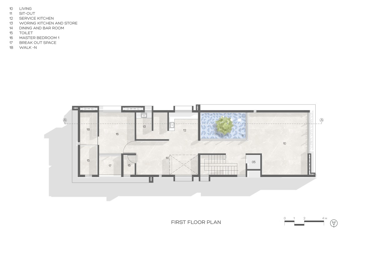 First Floor Plan of Linear House by Illusion Design Studio
